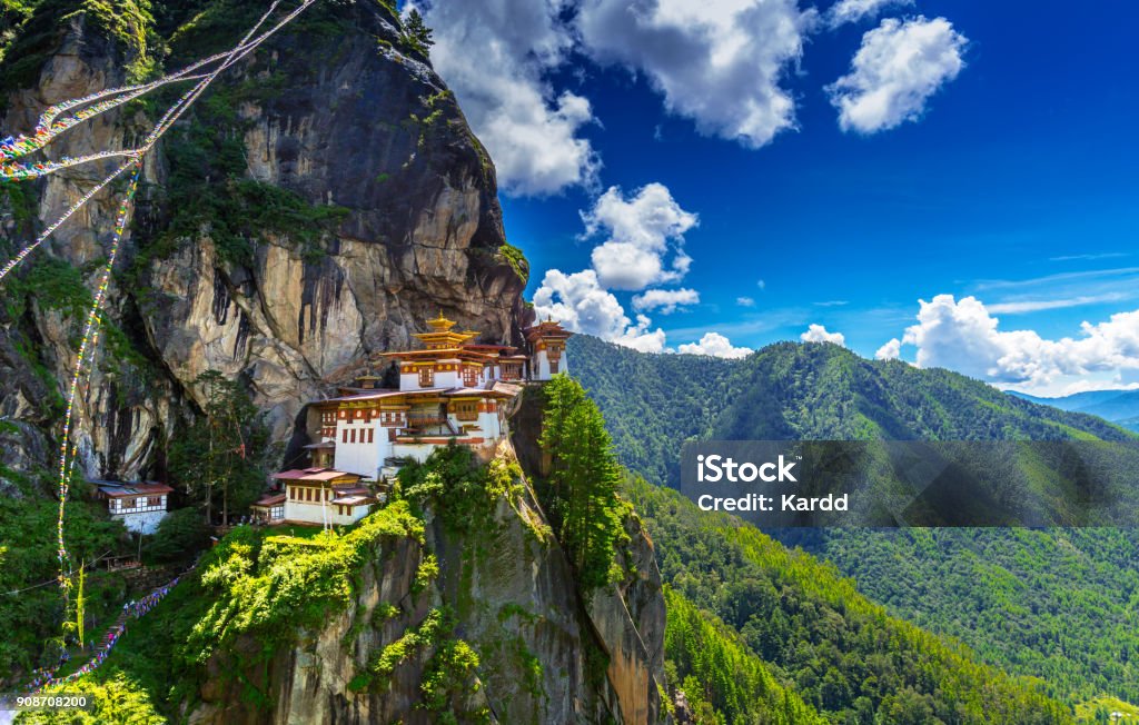 Temple at the top of the world Taktshang Goemba, Tiger nest monastery, Bhutan Taktsang Monastery Stock Photo