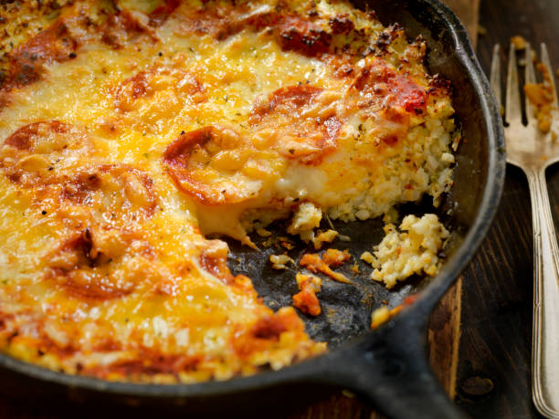 istock Cauliflower Crust Skillet Pizza with Gluten Free Pepperoni 908710972
