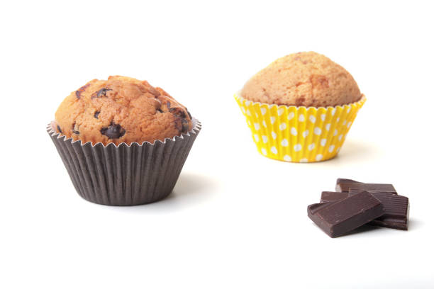 Homemade muffin with raisins and chocolate cupcake. selective focus
