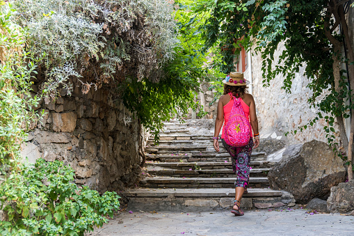 A woman tourist wondering around in Datca streets