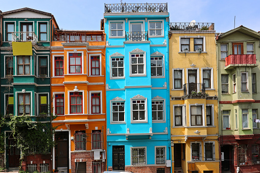 Colorful old city Balat in Istanbul, Turkey.