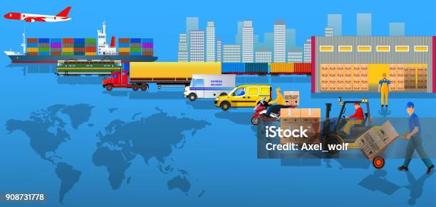 Global Logistics Network Flat Vector Illustration Cargo Delivery Stock Illustration - Download Image Now