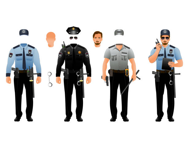 mundurowi policjanci. zestaw wektorów, izolowany - mundur policyjny stock illustrations