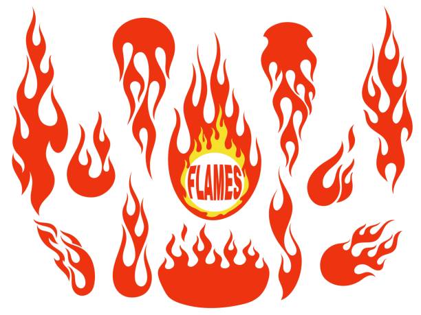 Red flame elements set Red fire, old school flame elements set, isolated vector illustration indigenous culture illustrations stock illustrations