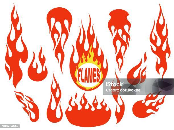 Red Flame Elements Set Stock Illustration - Download Image Now - Flame, Vector, Fire - Natural Phenomenon