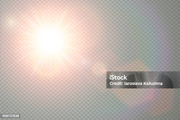Vector Transparent Sunlight Special Lens Flare Light Effect Sun Flash With Warm Rays And Spotlight Abstract Translucent Decor Element Design Isolated Star Burst In Sky Stock Illustration - Download Image Now