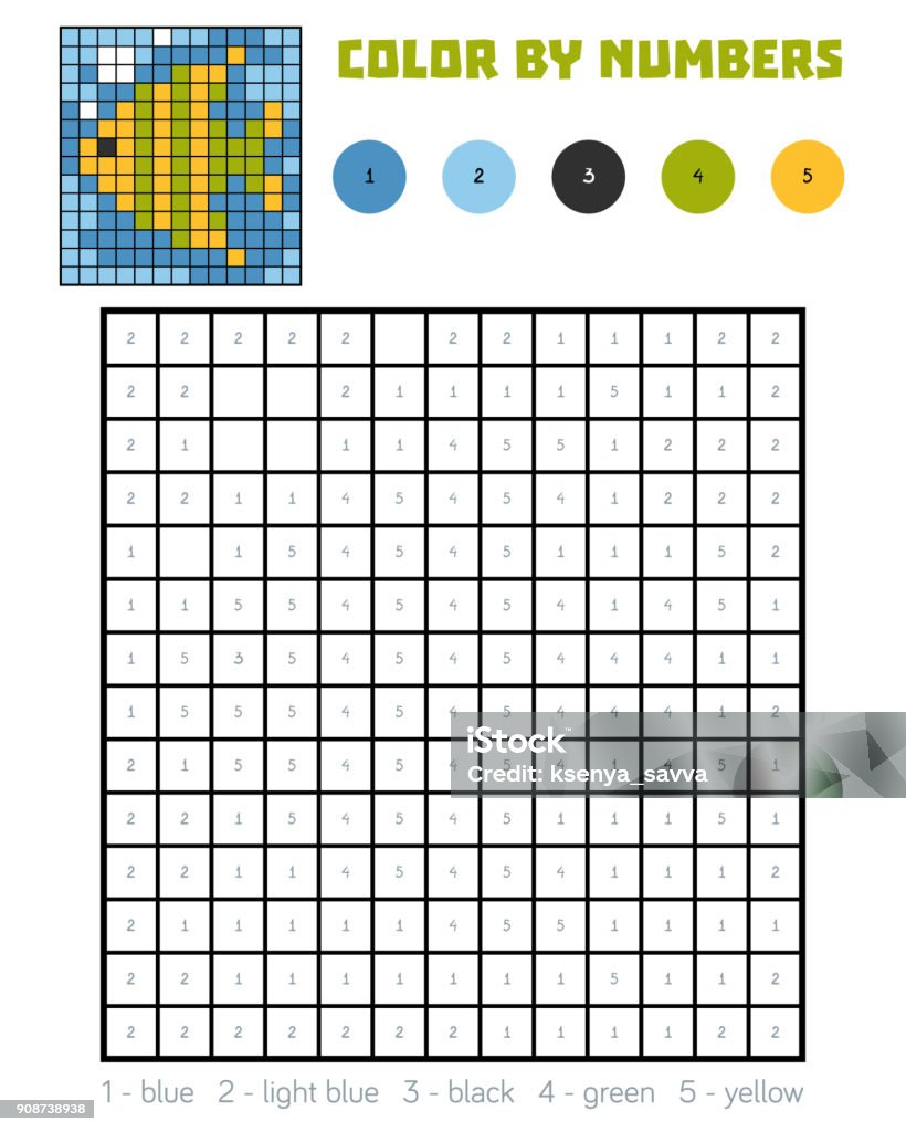 Number Colours Fish Color By Number Fish Stock Illustration - Download Image Now - Animal ...