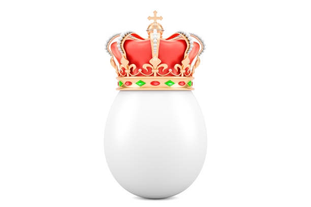 istock Egg with gold royal crown, 3D rendering isolated on white background 908742436
