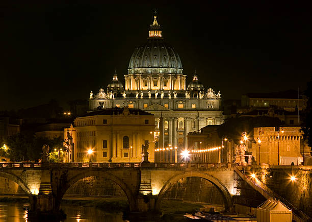 성 피터 야간 - vatican dome michelangelo europe 뉴스 사진 이미지