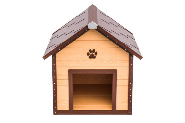 istock Wooden doghouse front view, 3D rendering isolated on white background 908744626