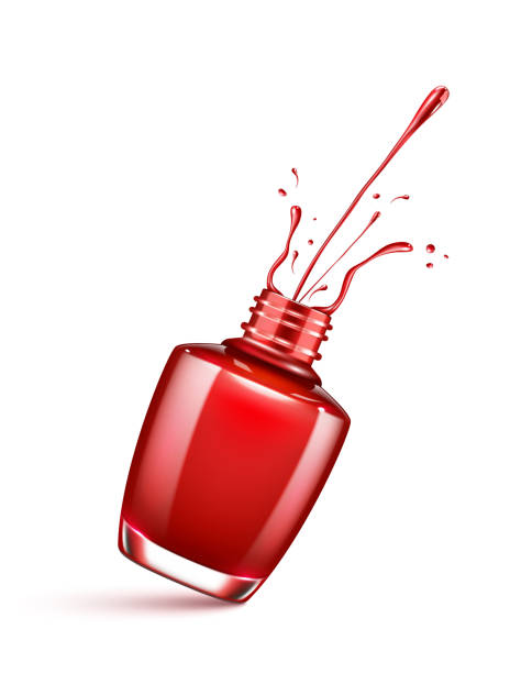 ilustrações, clipart, desenhos animados e ícones de garrafa de esmalte vermelho com splash isolado no branco - nail polish isolated cosmetics bottle
