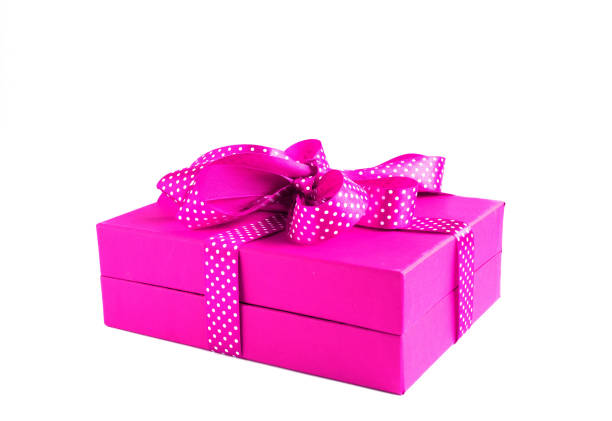 istock Pink gift with pink dotted ribbon isolated on white background. 908747846