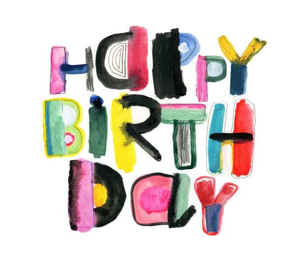 Happy Birthday message with painted letters vector art illustration