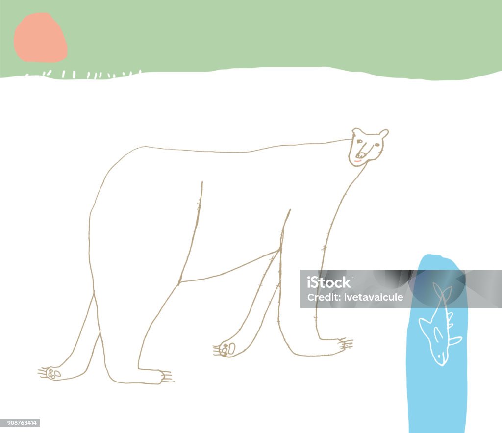 Polar Bear in the snow Vector illustration of hand drawn bears collection. Polar bear Aurora Borealis stock vector
