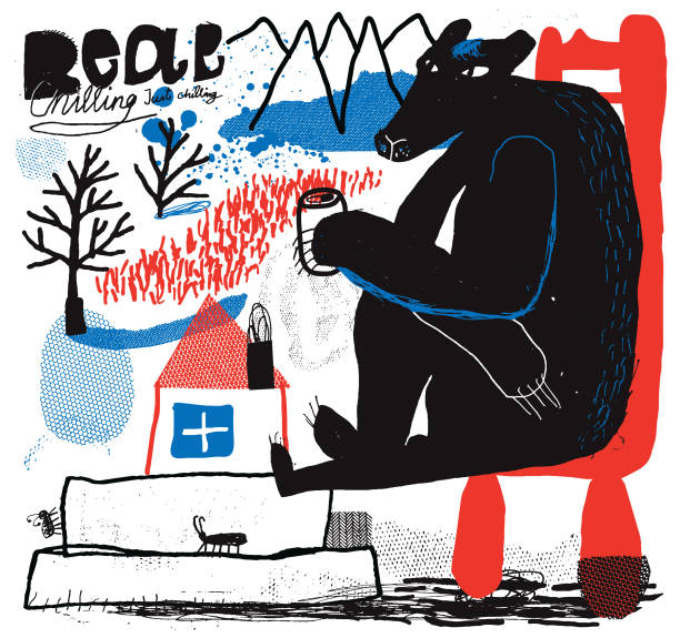 집 근처 곰 앉아 - 알래스카 일러스트 stock illustrations