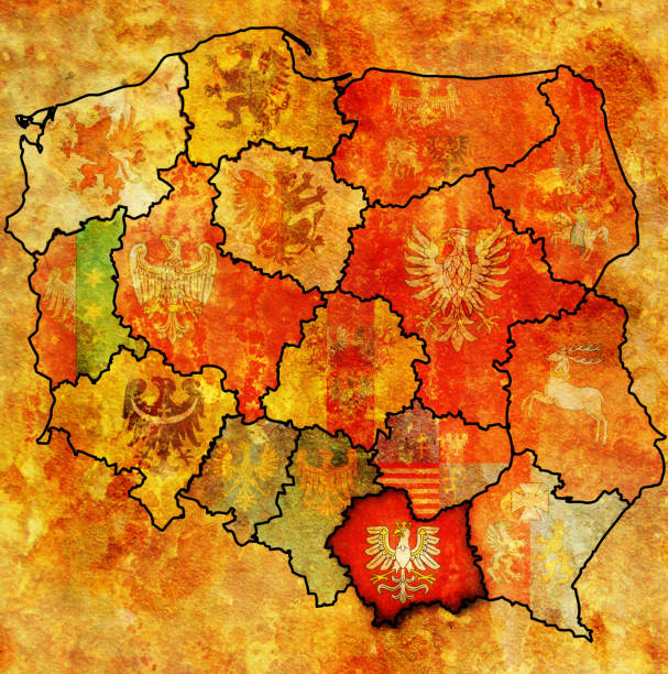 lesser poland region on administration map of poland - malopolskie province imagens e fotografias de stock