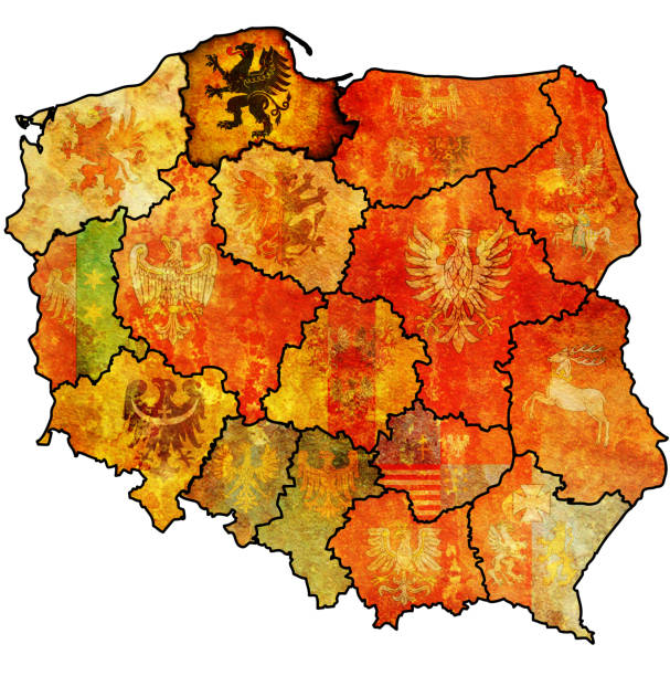 pomeranian region on administration map of poland - pomorskie province imagens e fotografias de stock