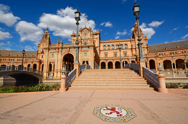 siviglia - spain plaza de espana europe town square foto e immagini stock