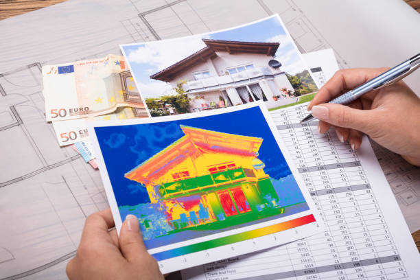 Close-up Of A Woman Calculating Heat Temperature Close-up Of A Woman Calculating Heat Temperature With Euro Notes On Desk german barometer stock pictures, royalty-free photos & images