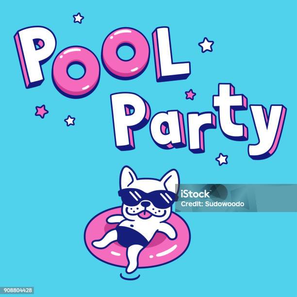 Pool Party Cartoon Illustration Stock Illustration - Download Image Now - Pool Party, Swimming Pool, Dog