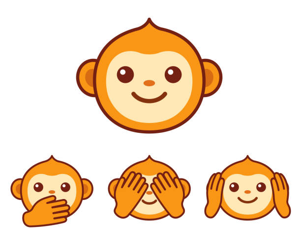 słodkie ikony małpy - hands covering eyes illustrations stock illustrations