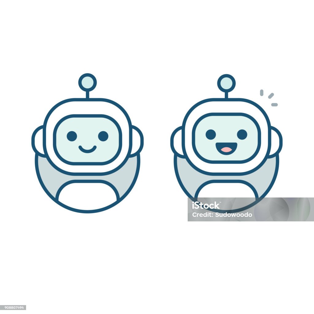 Robot avatar icon Cute happy robot face avatar. Chat bot vector icon in simple modern flat style. Robot stock vector