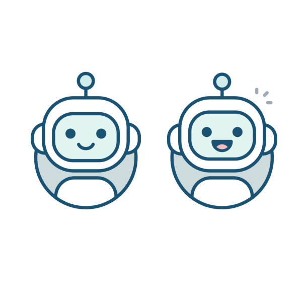 Robot avatar icon Cute happy robot face avatar. Chat bot vector icon in simple modern flat style. robot stock illustrations
