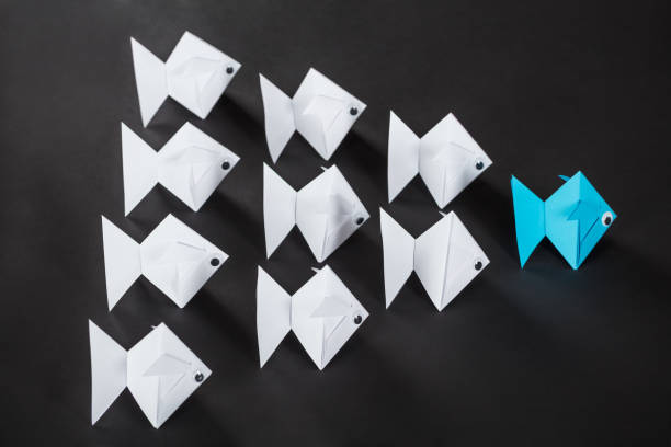 istock Fishes Following Blue Paper Fish 908815200