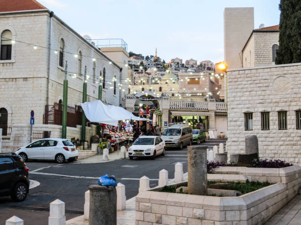 Nazareth, Israel Nazareth, Israel - December 27, 2017: View of the typical street in Nazareth tomb of the virgin mary in jerusalem stock pictures, royalty-free photos & images