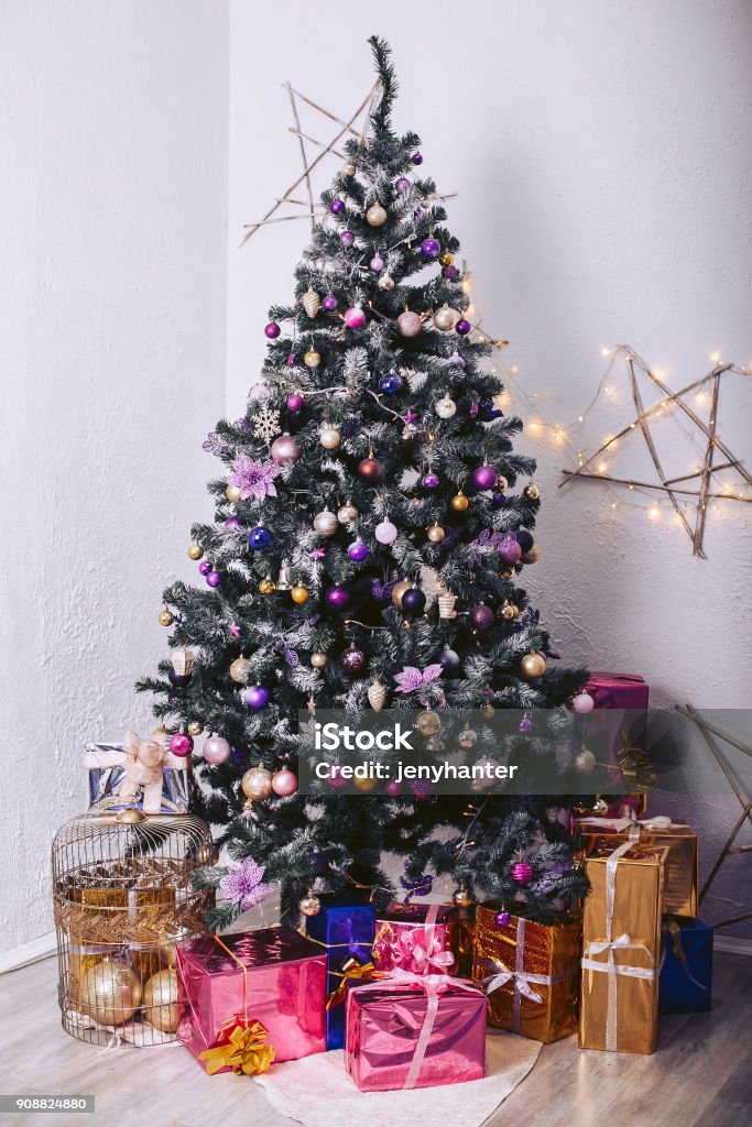 Box Present Tree Christmas Tree With Gift Boxes And Decorative Elements Stock Photo ...