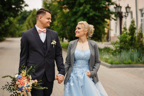 Happy marriage. Wedding couple in love. Bride and groom walking after wedding ceremony. Happy, joy and smile at wedding day Happy marriage. Wedding couple in love. Bride and groom walking after wedding ceremony. Happy, joy and smile at wedding day 11154 stock pictures, royalty-free photos & images