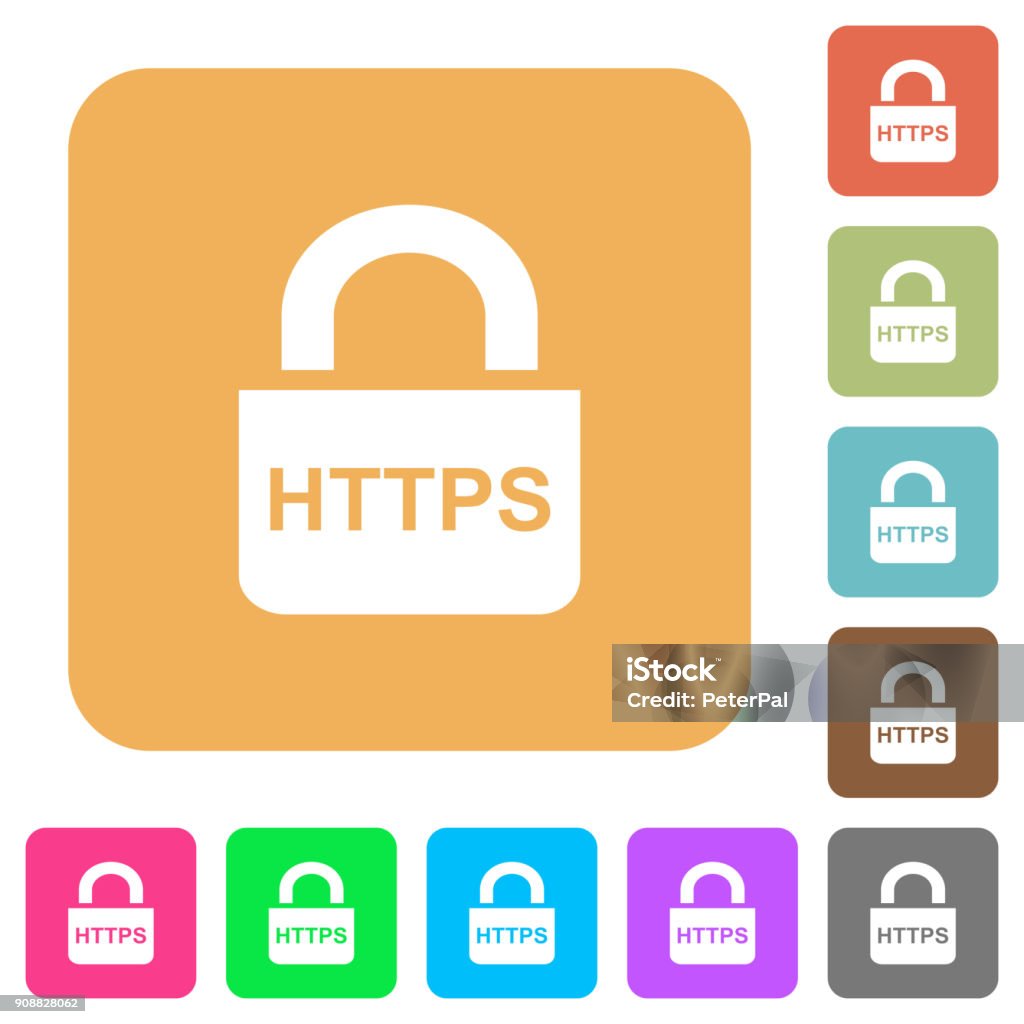 Secure https protocol rounded square flat icons Secure https protocol flat icons on rounded square vivid color backgrounds. Building Entrance stock vector