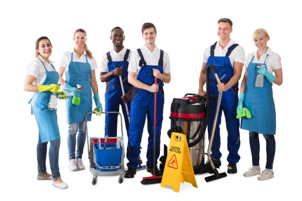 istock Portrait Of Happy Multiethnic Janitors 908830582