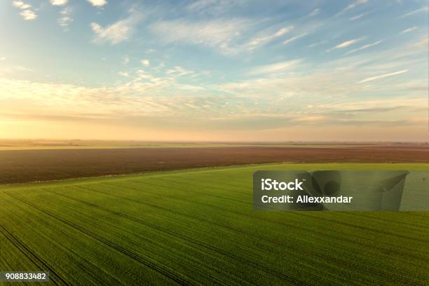 Photo libre de droit de Vue Aérienne De Nuages Audessus Dans Des Champs Agricoles Verts banque d'images et plus d'images libres de droit de Ciel