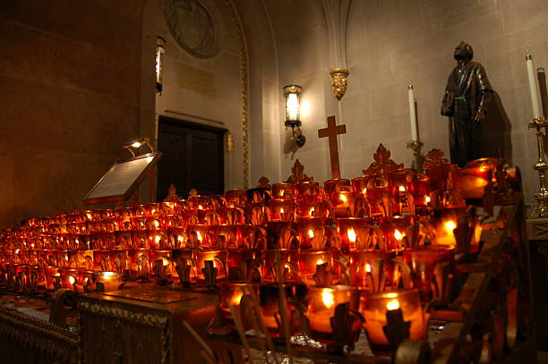 istock Prayer candles in church 90883365