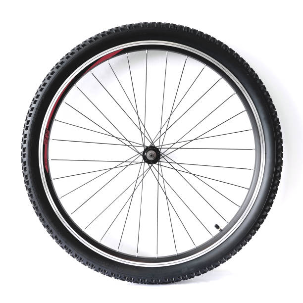 Black and alloy bicycle wheel stock photo