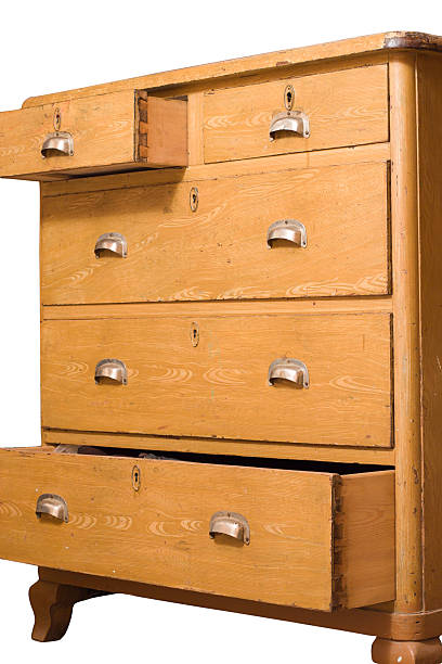 Retro wooden chest of drawers stock photo