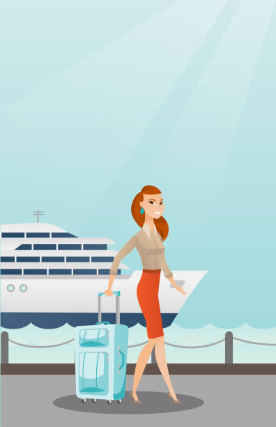 istock Passenger goes to the cruise liner with a suitcase 908840678