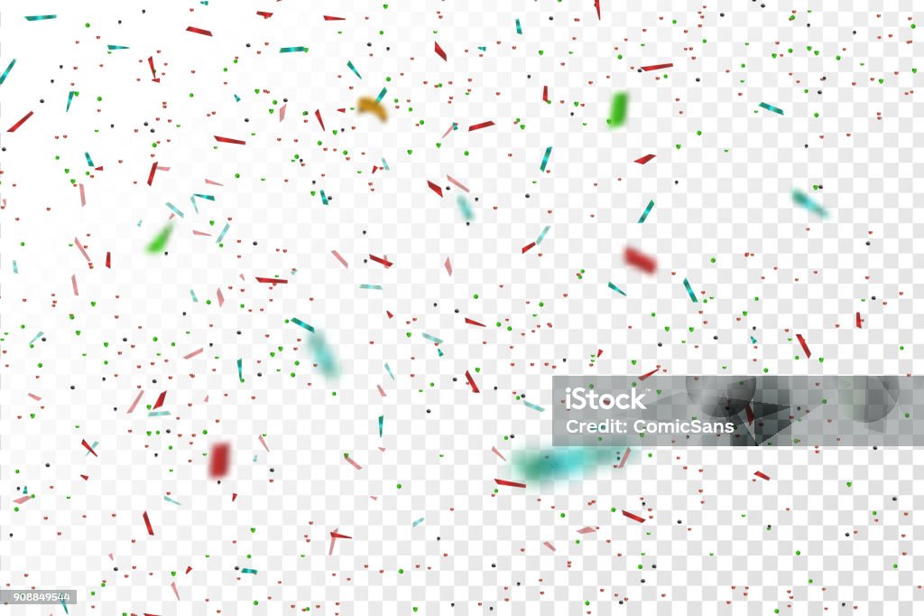 Vector realistic colorful confetti on the transparent background. Concept of happy birthday, party and holidays. Confetti stock vector