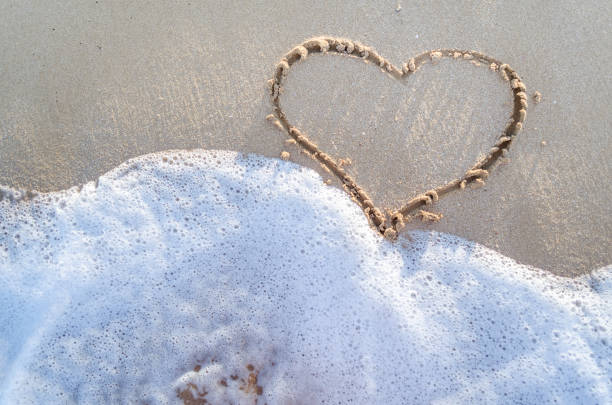 istock Heart drawn on a sand of beach 908849880