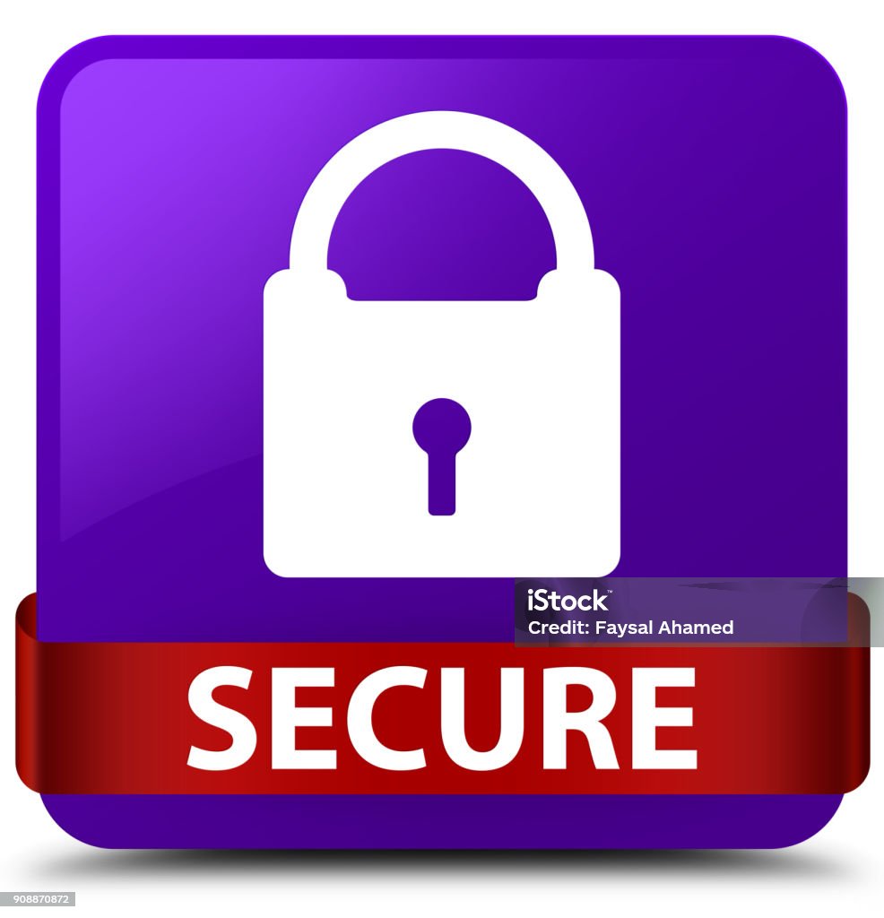 Secure Ribbon Secure Purple Square Button Red Ribbon In Middle Stock Illustration ...