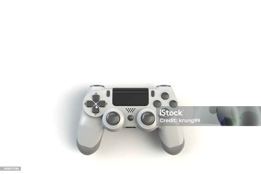 Computer game competition. Gaming concept. White joystick isolated on white background, 3D rendering Cut Out Stock Photo