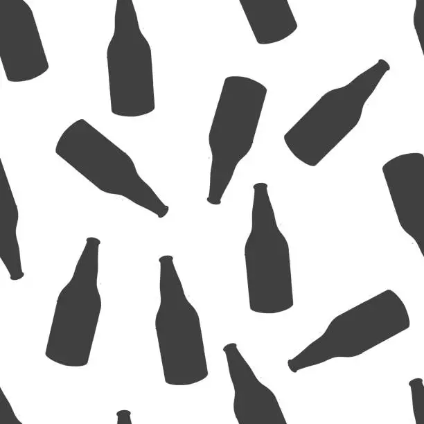 Vector illustration of Beer bottle black and white seamless pattern background