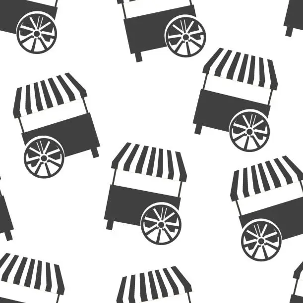 Vector illustration of Food cart black and white seamless pattern background