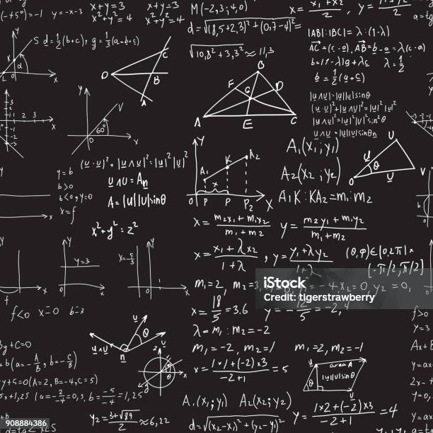 Modèle Sans Couture De Vecteur Mathématique Avec Parcelles Géométriques Des Formules Et Des Calculs Texture Sans Fin Vous Pouvez Utiliser Nimporte Quelle Couleur De Fond Vecteurs libres de droits et plus d'images vectorielles de Tableau