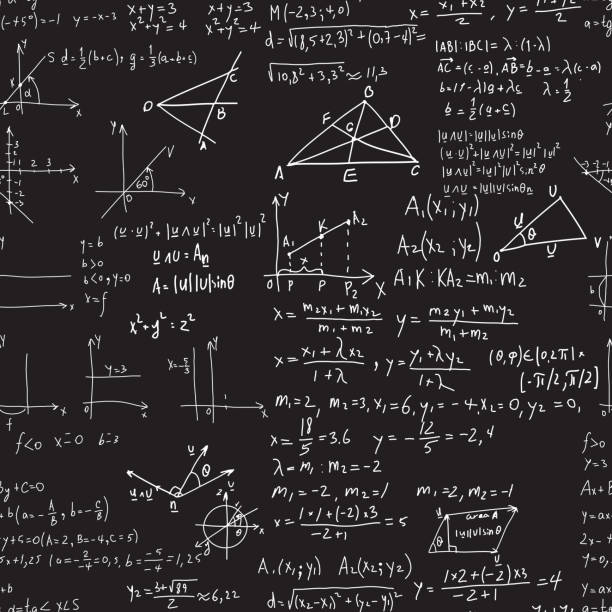 wektor matematyczny bez szwu wzór z geometrycznych wykresów, formuł i obliczeń. niekończąca się tekstura. można użyć dowolnego koloru tła - formula vector technology science stock illustrations