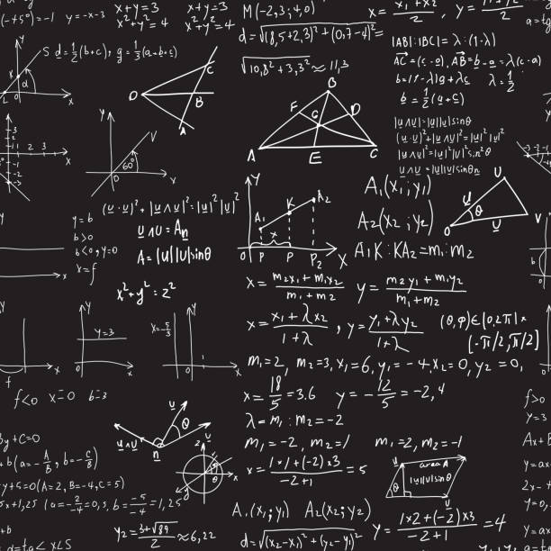 математический вектор бесшовный узор с геометрическими сюжетами, формулами и расчетами. бесконечная текстура. вы можете использовать любо - mathematics mathematical symbol blackboard education stock illustrations