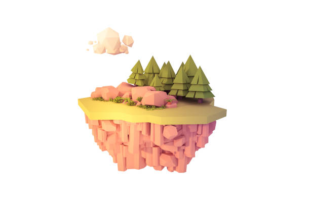 istock floating island isolated landscape 3d low poly art illustration. 908891078