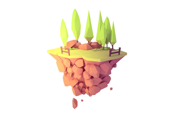 istock floating island isolated landscape 3d low poly art illustration. 908891082