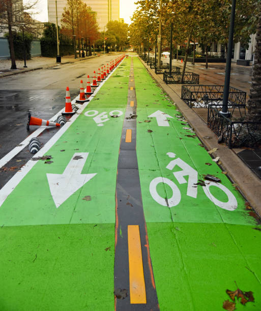 istock Bike lanes with pylons 908895050